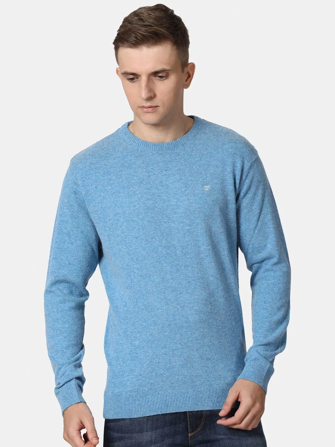 T-Base Men Blue Solid Woolen Pullover