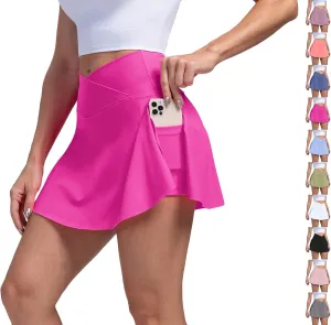 Tennis Skirts for Women with Shorts Underneath Cute Athletic Skirts with Pockets Slit High Waisted Golf Skirt
