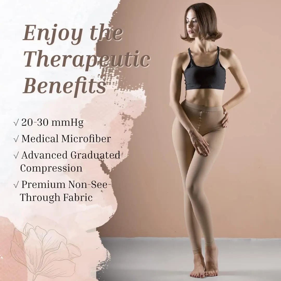 Terramed Advanced Graduated Compression Leggings Women | 20-30 mmHg Footless Microfiber Leggings Tights