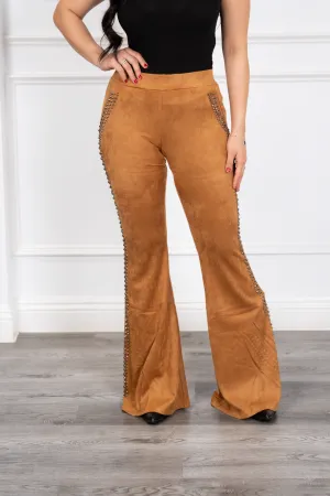 Thais - Camel Western Velvet Flare Pants