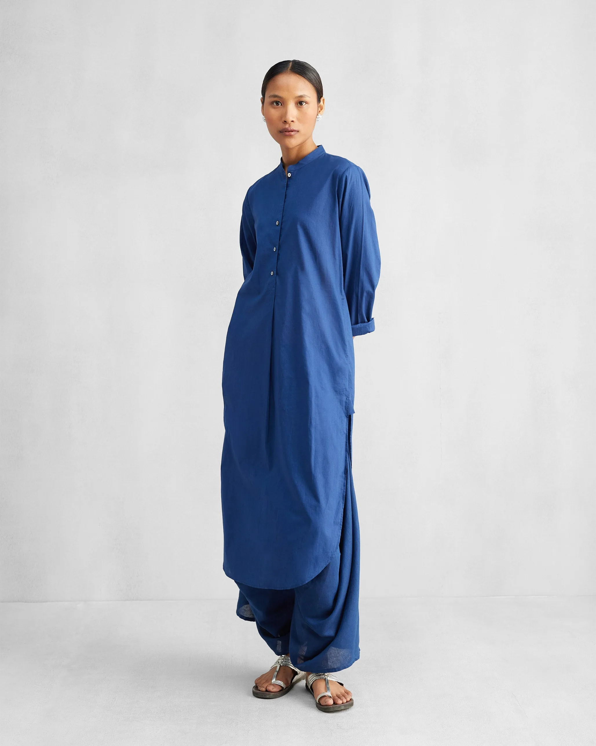 The Basic Long Length Kurta Set - Navy