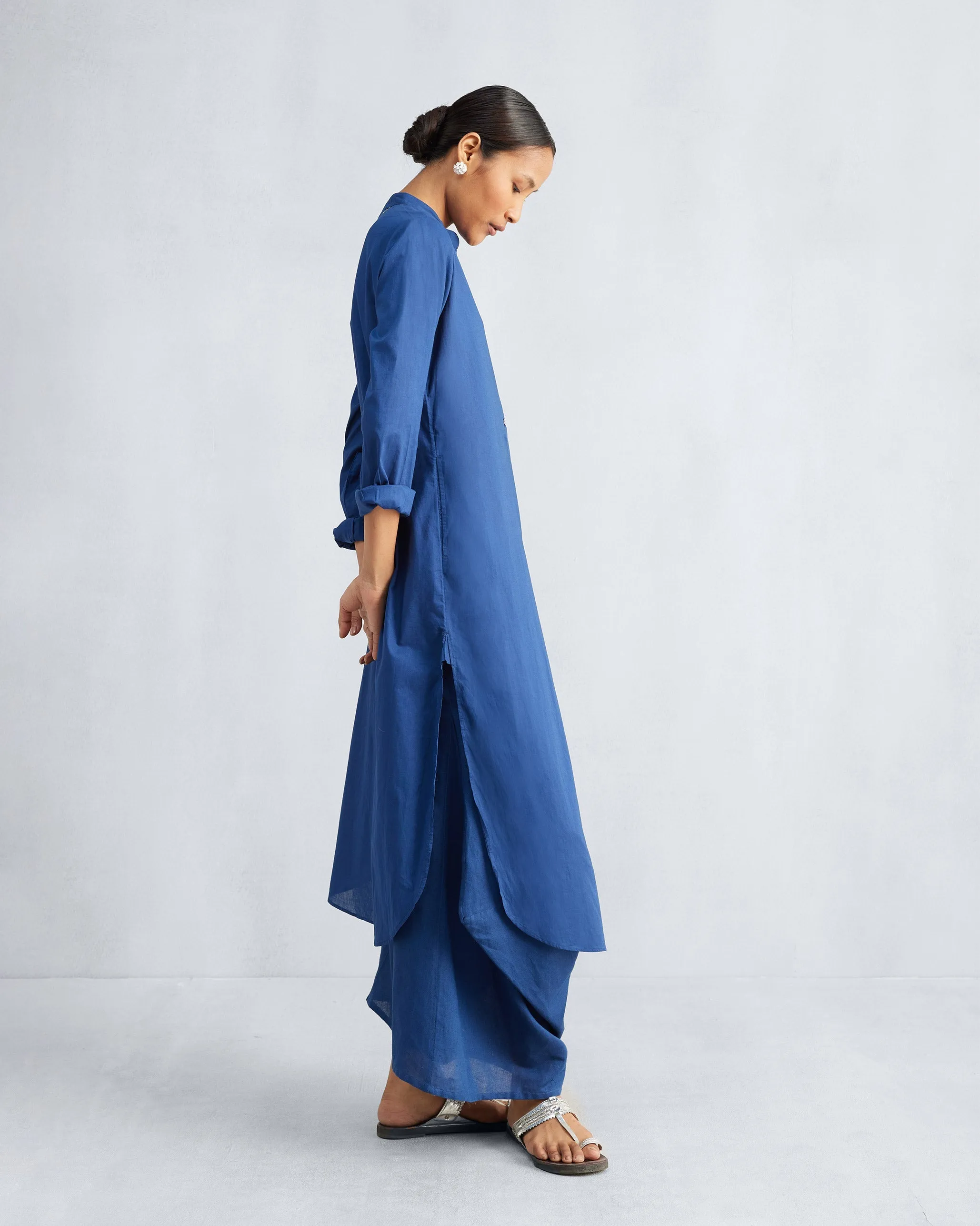 The Basic Long Length Kurta Set - Navy