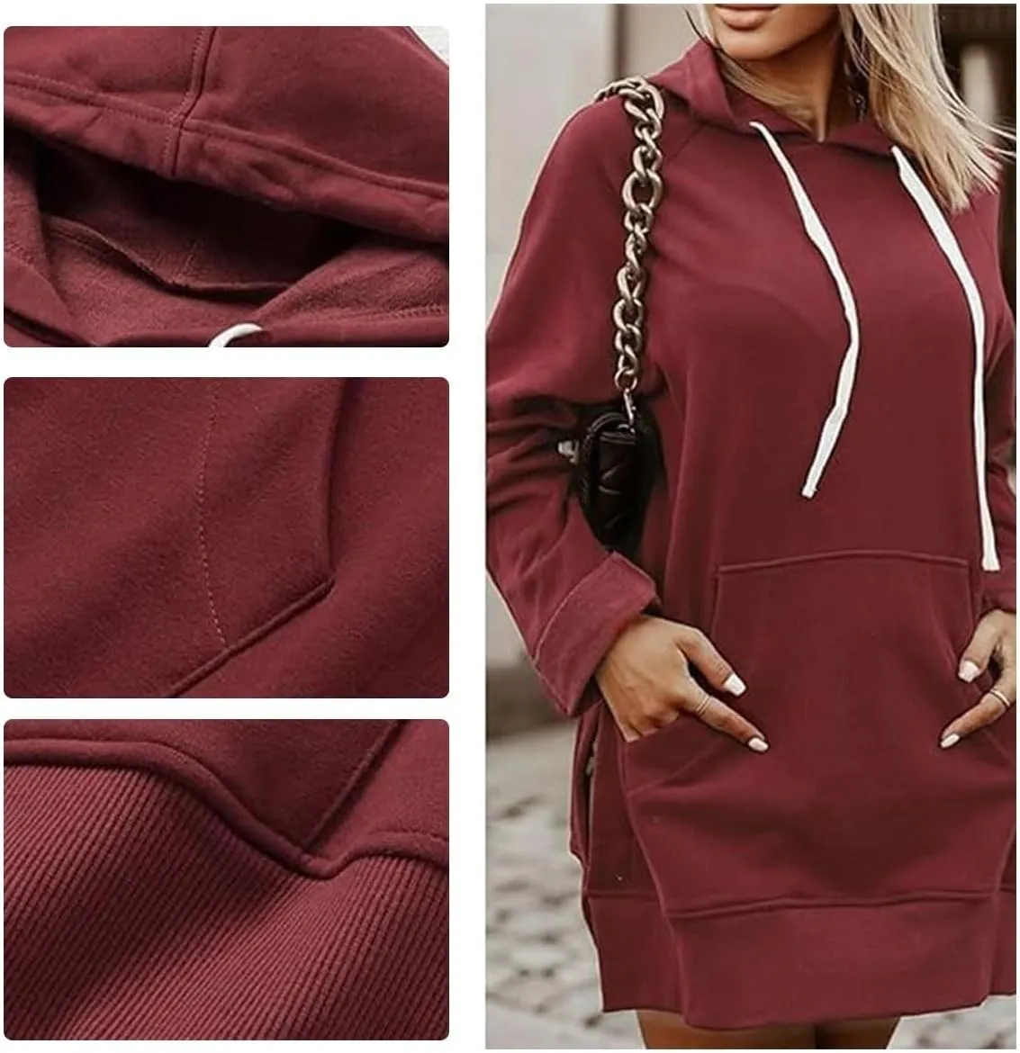 The Warmy Oversized Hoodie Dress Women First Ones Casual Drawstring Pullover Long Sleeve Split Hem with Kangaroo Pocket