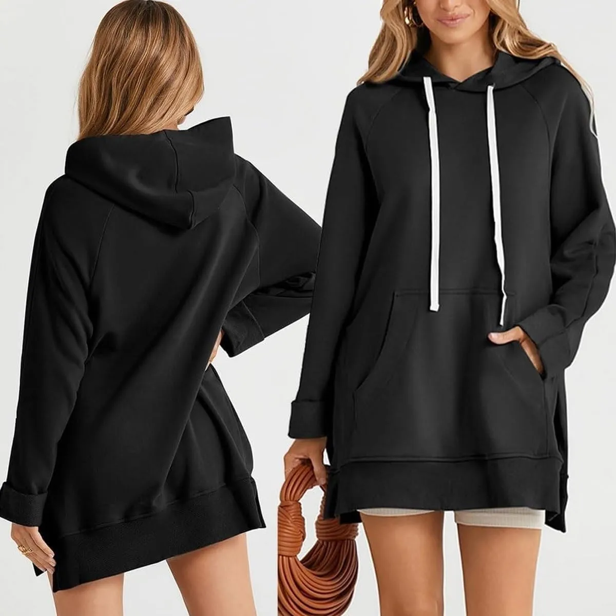 The Warmy Oversized Hoodie Dress Women First Ones Casual Drawstring Pullover Long Sleeve Split Hem with Kangaroo Pocket