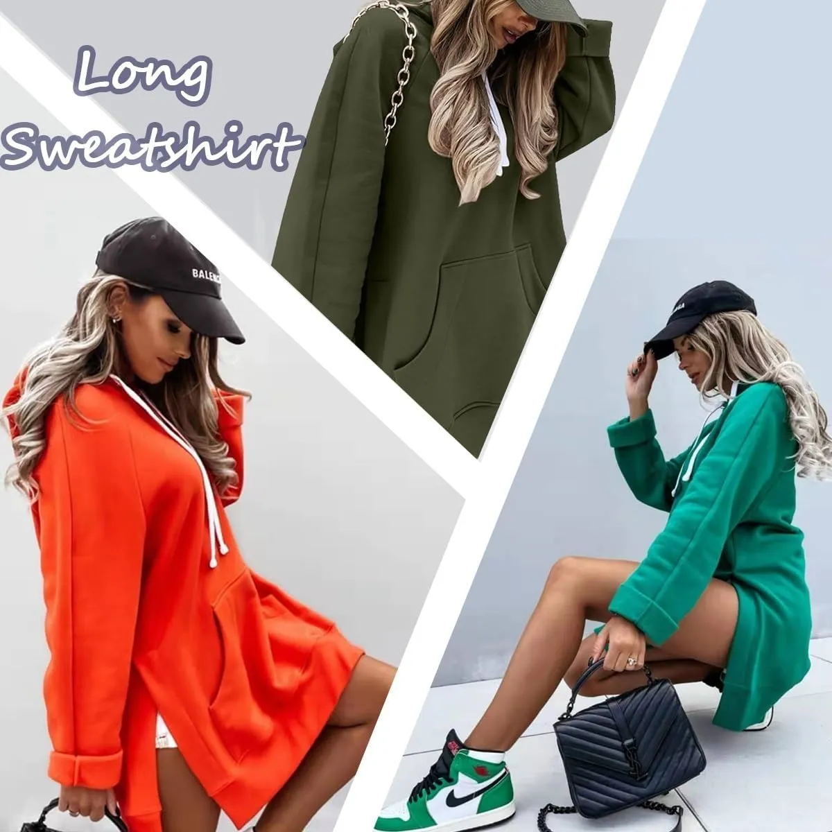 The Warmy Oversized Hoodie Dress Women First Ones Casual Drawstring Pullover Long Sleeve Split Hem with Kangaroo Pocket