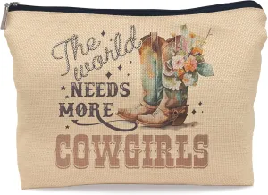The World Needs More Cowgirls Funny Makeup Bag, Retro Western Country Floral Boots Cosmetic Bag, Gift for Teen Girls