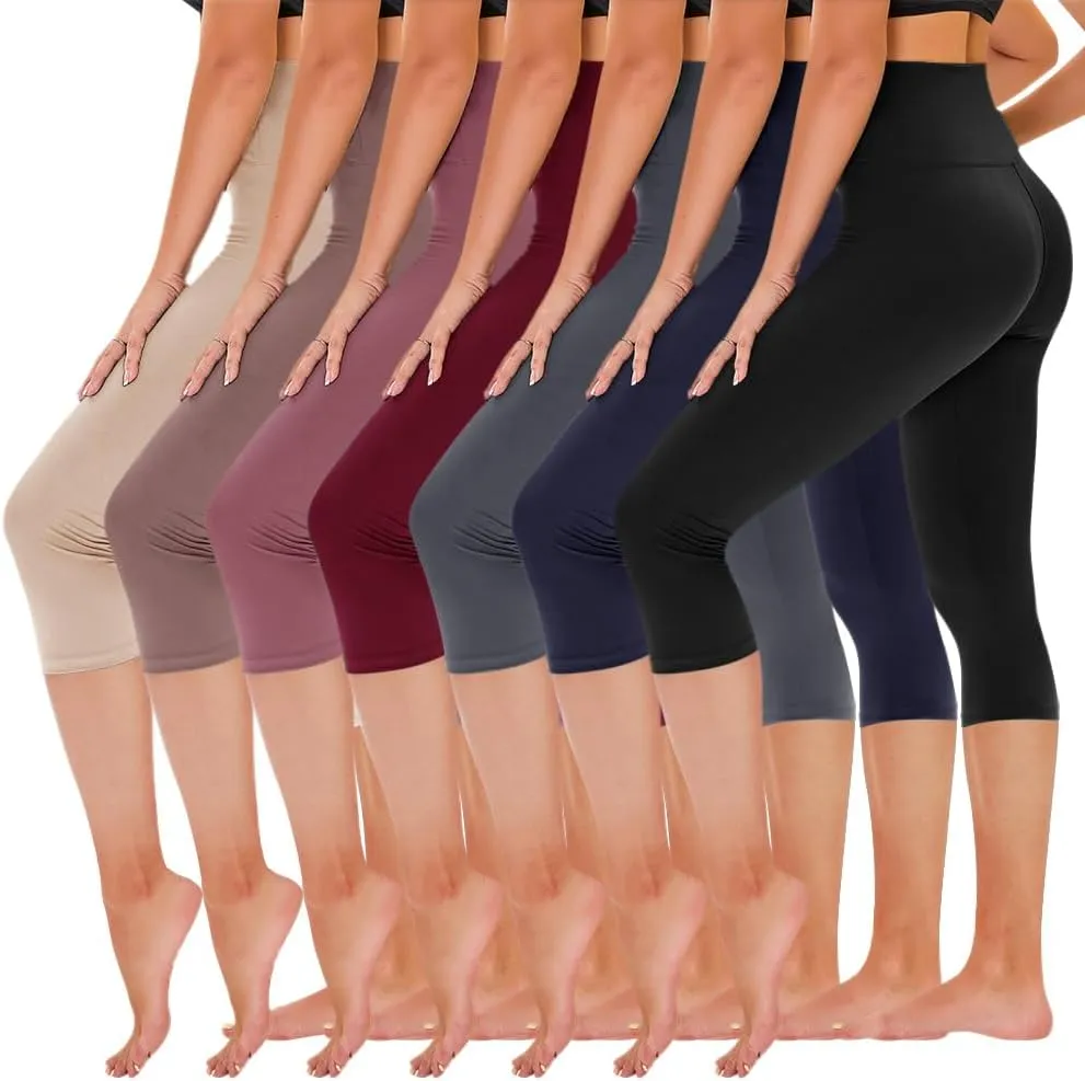 TNNZEET 7 Pack Leggings for Women - High Waisted Yoga Pants with Pockets Black Leggings Women Full Length & Capri