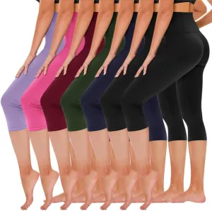 TNNZEET 7 Pack Leggings for Women - High Waisted Yoga Pants with Pockets Black Leggings Women Full Length & Capri