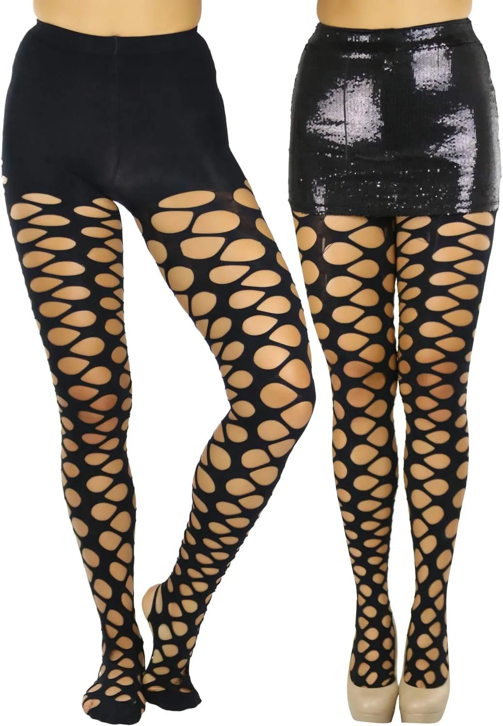 ToBeInStyle Women's Pothole & Slashed Footless Design Leggings