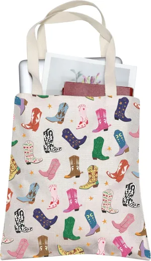 TOBGBE Cowgirl Western Boots Inspired Canvas Shopping Bag Country Girl Gifts Western Stuff Country Concert Gifts (Boots Tote)