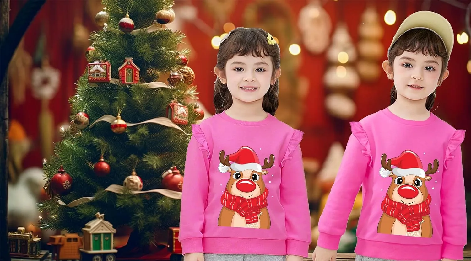 Toddler Girls Christmas Sweatshirt Kids Santa Claus Elk Bear Shirt Xmas Cotton Long Sleeve Tops for 1-7T