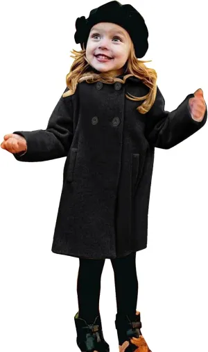 Toddler Kids Fall Winter Jackets Girls Woolen Double-Breasted Trench Coat Lapel Baby Girls Trench  Coat