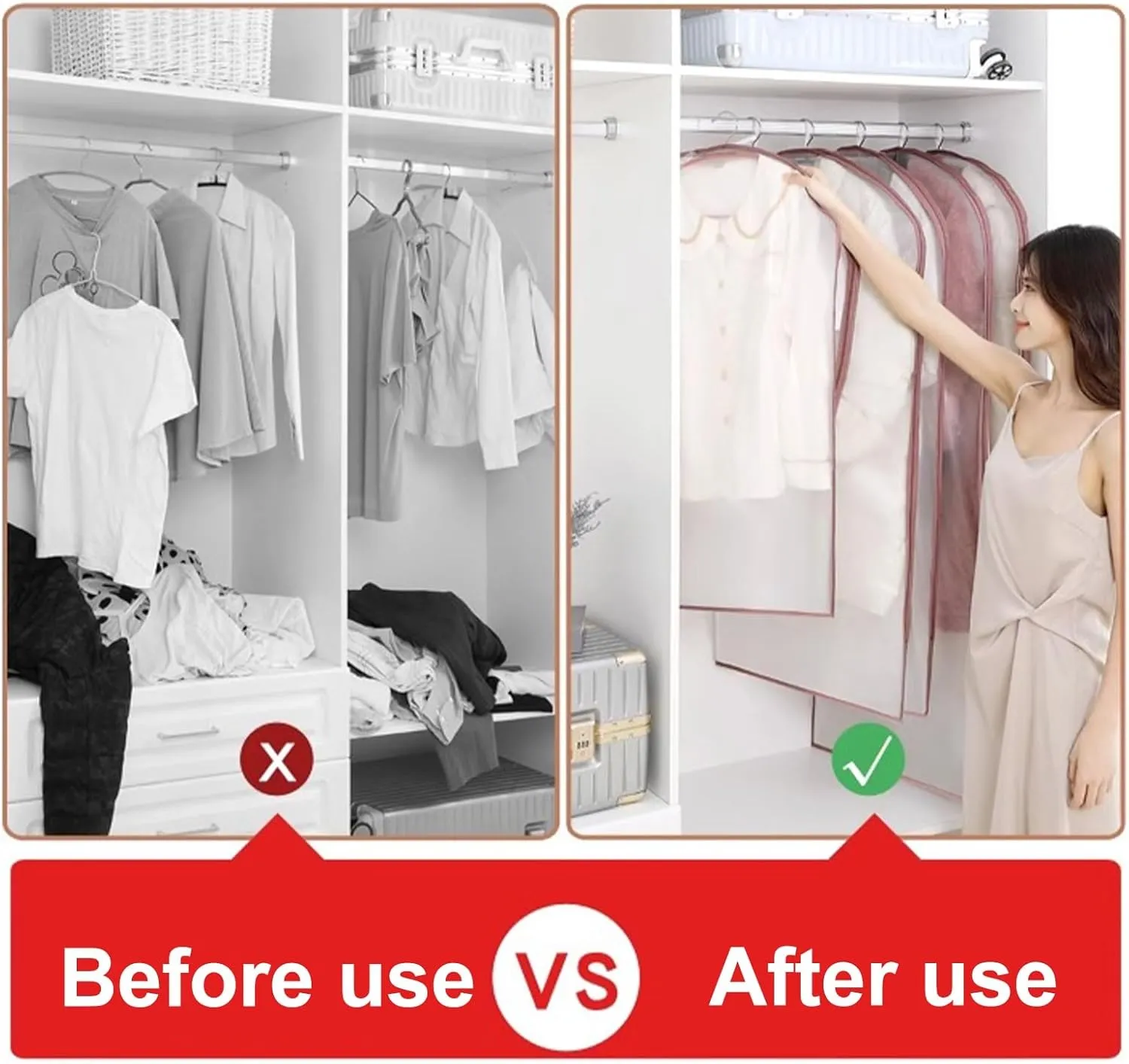 Translucent Garment Bags for hanging clothes, 5 Packs PEVA Dustproof Garment Covers with zipper for Coats, Jackets, Shirts(60x90cm/24x35in)