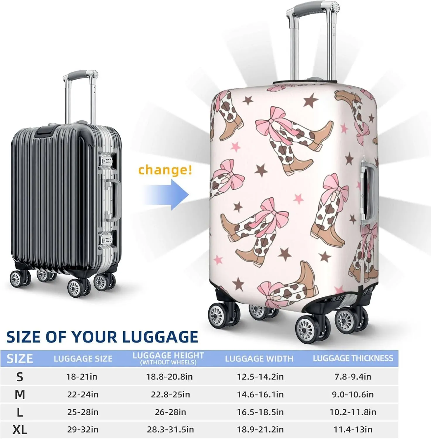Travel Luggage Cover,Bows Cowgirl Boots Suitcase Protector Protector Spandex Anti-Scratch Washable, Suitcase Cover For Wheeled Suitcase Kid Adult Travel Baggage Accessories,X-Large