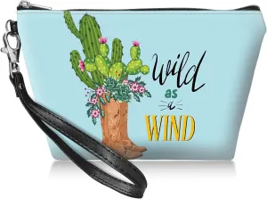 Travel Makeup Bag with Detachable Wrist Strap, Cactus Boots Stocking Stuffers for Teen Women Toiletry Storage Bag Water Resistant Portable Change Coin Small Purse Zipper Pouch