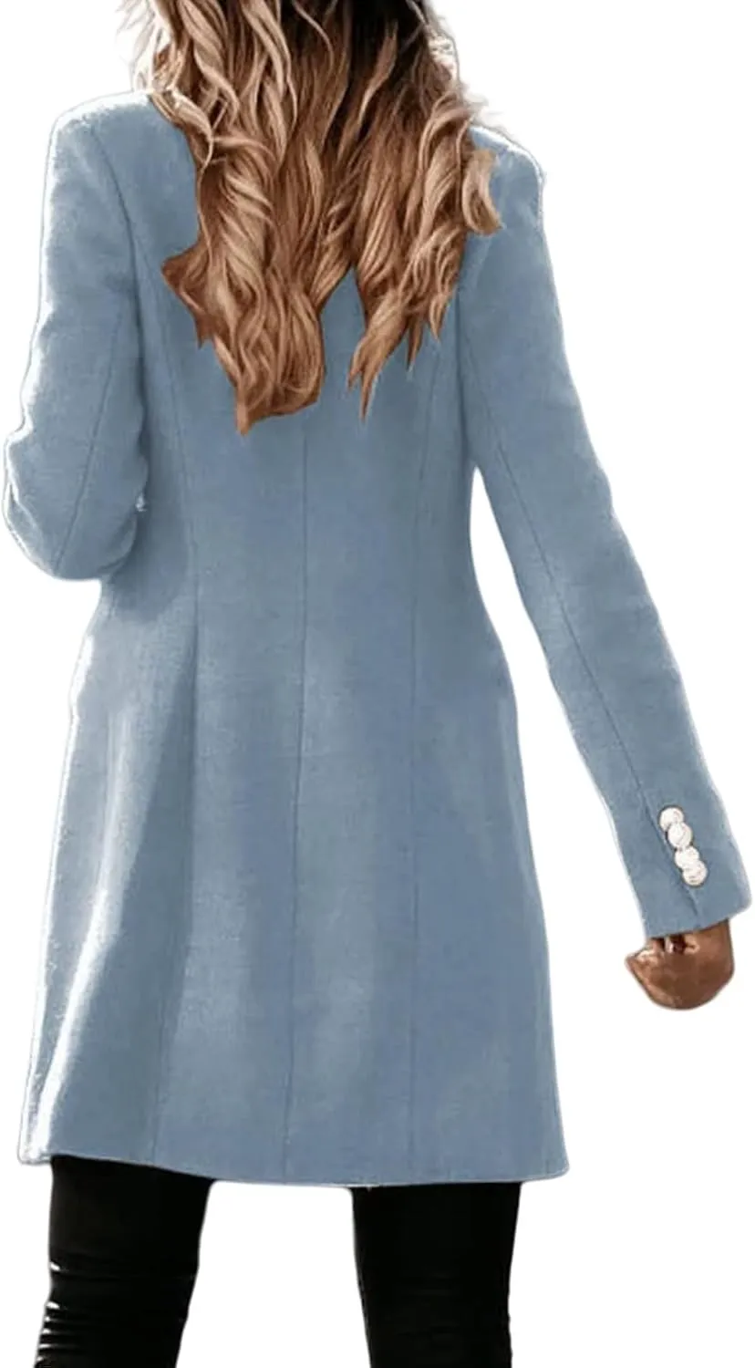 Trench Coat for Women Double Breasted Long Jacket Wool Blend Blazer Oversized Pea Coat Loose Fit Shirts Overcoat