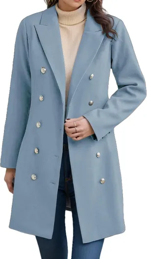 Trench Coat for Women Double Breasted Long Jacket Wool Blend Blazer Oversized Pea Coat Loose Fit Shirts Overcoat