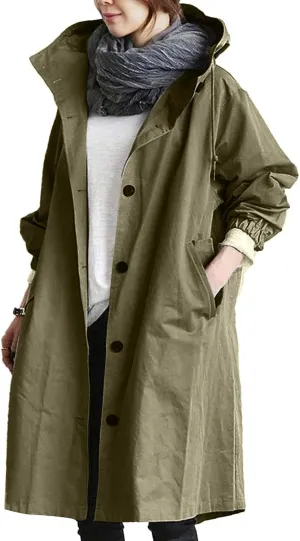 Trench Coat Women Hooded Coat Outwear Womens Elegant Windbreaker Wild Womens Double Breasted Classic Long Trench