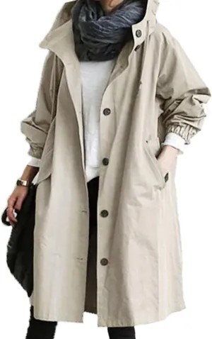 Trench Coat Women Hooded Coat Outwear Womens Elegant Windbreaker Wild Womens Double Breasted Classic Long Trench