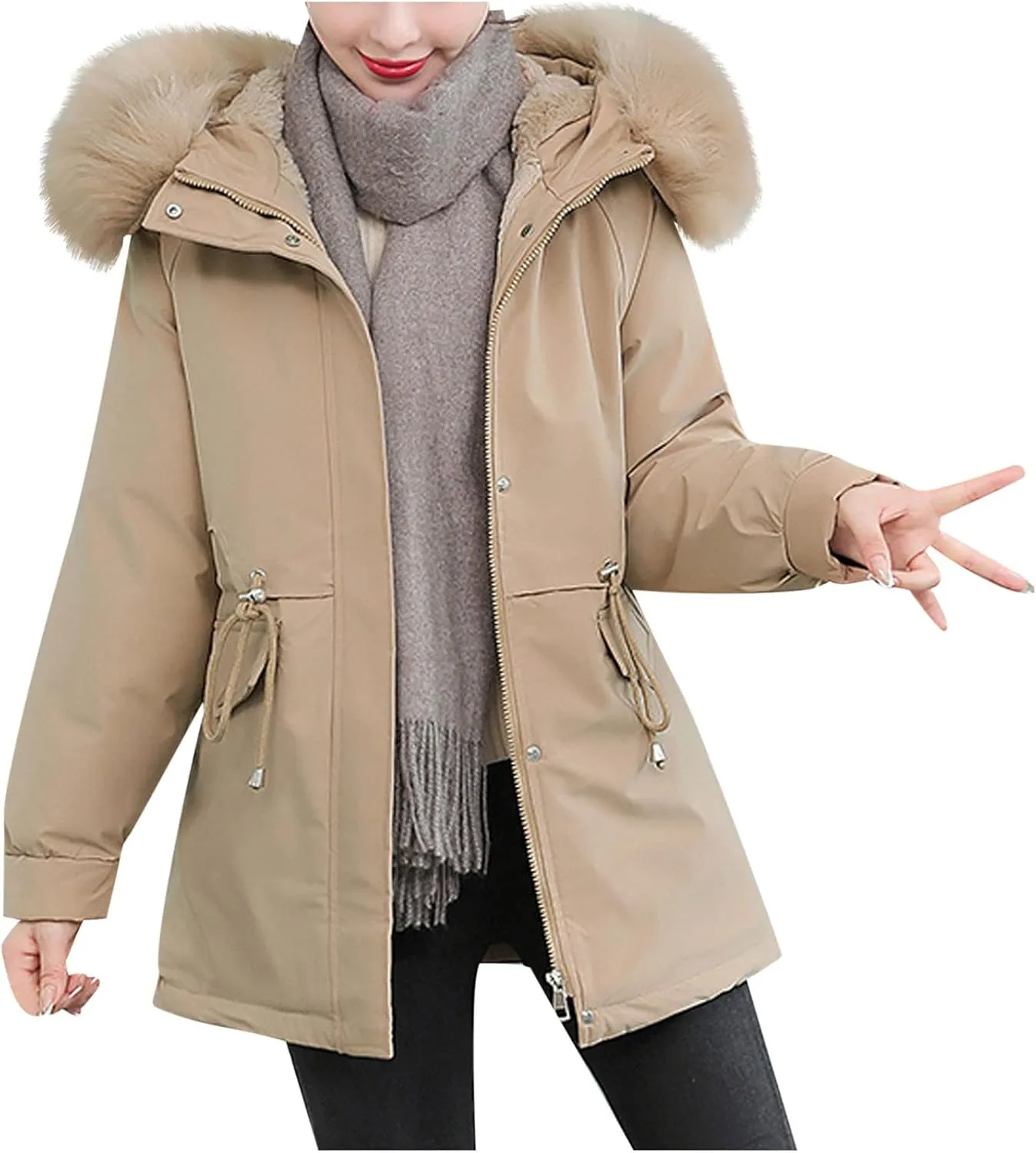 tuduoms Women's Thickened Parka Winter Coat Long Cotton Padded Jacket Full Zip Warm Outwear Lightweight Military Anorak