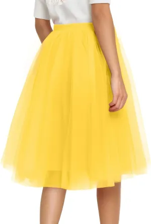 Tulle Skirts for Women Midi Layered Skorts Elastic High Waisted A Line Skirt Tutu Skirt for Prom Party