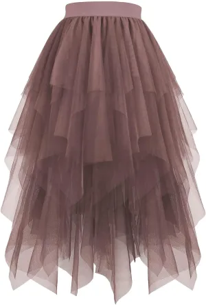 Tulle Skirts for Women Midi Mesh Dance Skirts Elastic Waist Flowy Ballet Skirts Mesh Layered A Line Fairy Skirt