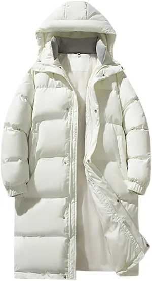 Uillui Long Lightweight Puffer Coat Men Waterproof Warm Winter Quilted Down Jackets with Hood Thick Parka Hooded Ski Jackets