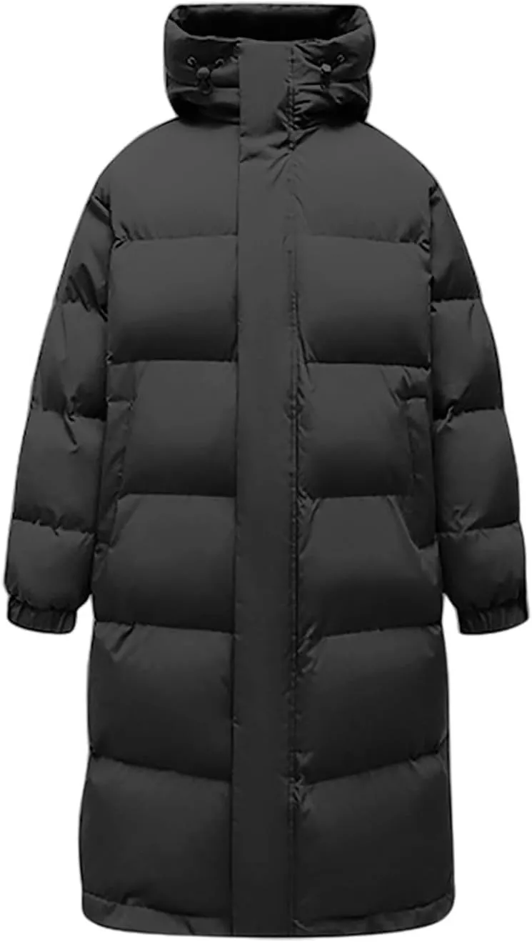 Uillui Long Lightweight Puffer Coat Men Waterproof Warm Winter Quilted Down Jackets with Hood Thick Parka Hooded Ski Jackets
