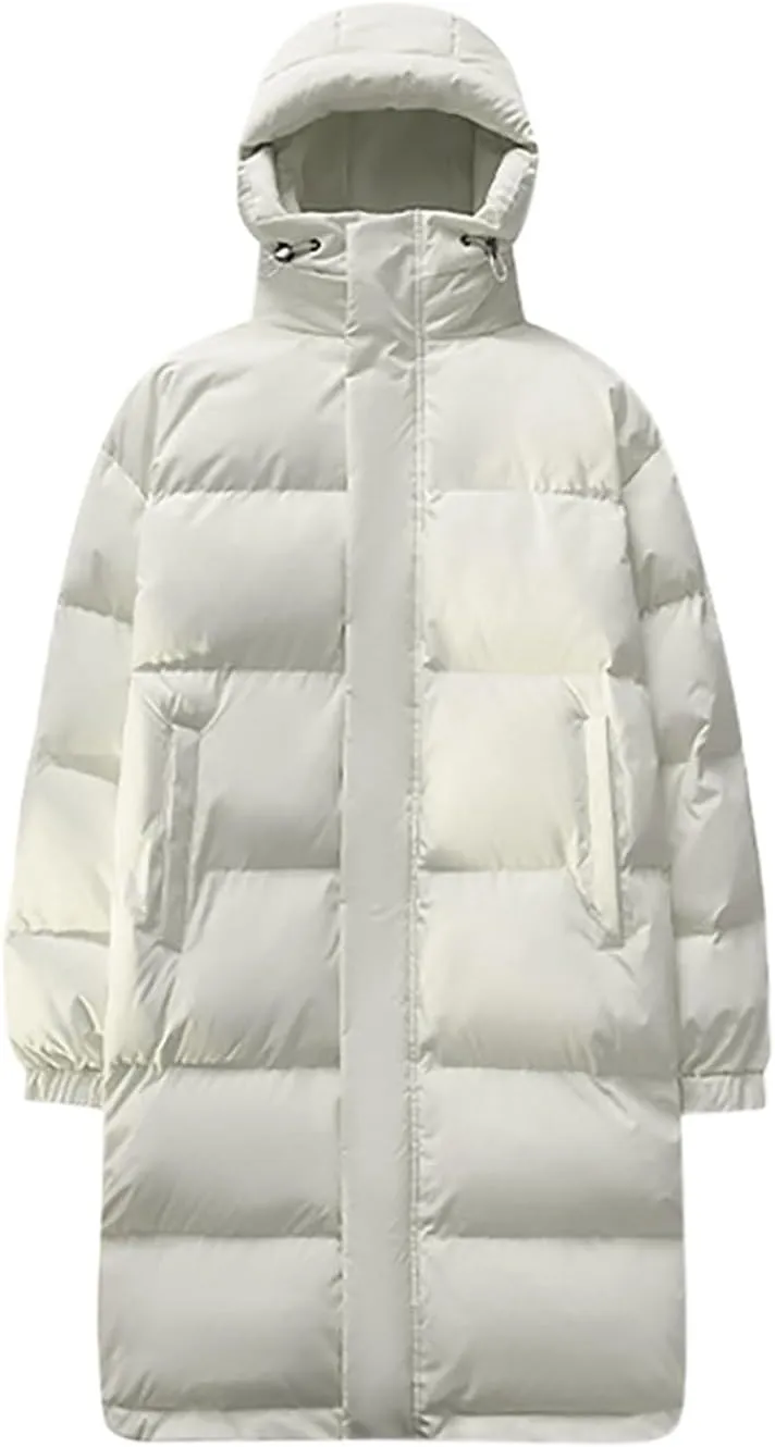 Uillui Long Lightweight Puffer Coat Men Waterproof Warm Winter Quilted Down Jackets with Hood Thick Parka Hooded Ski Jackets