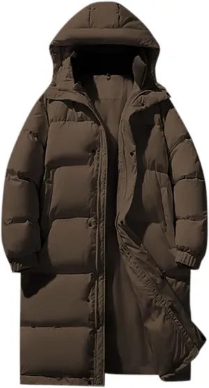 Uillui Long Lightweight Puffer Coat Men Waterproof Warm Winter Quilted Down Jackets with Hood Thick Parka Hooded Ski Jackets