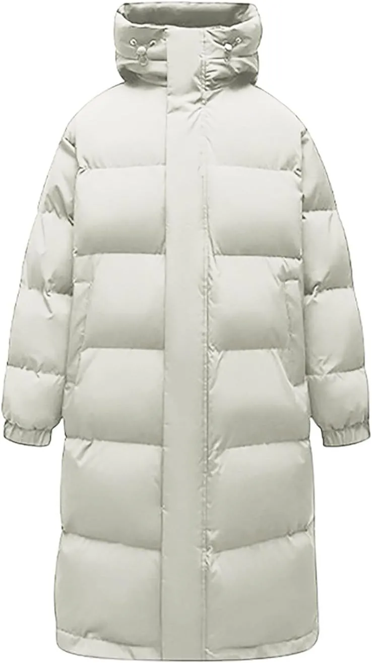 Uillui Long Lightweight Puffer Coat Men Waterproof Warm Winter Quilted Down Jackets with Hood Thick Parka Hooded Ski Jackets