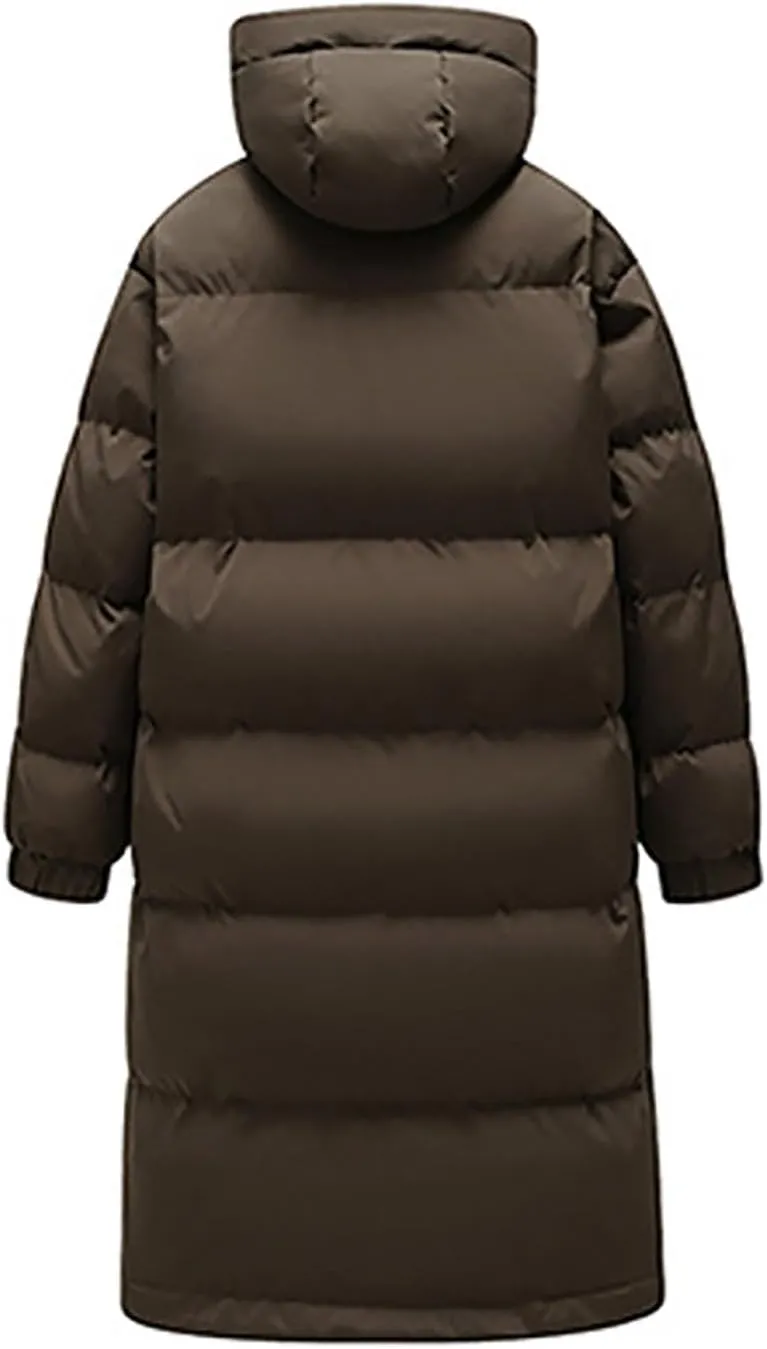Uillui Long Lightweight Puffer Coat Men Waterproof Warm Winter Quilted Down Jackets with Hood Thick Parka Hooded Ski Jackets