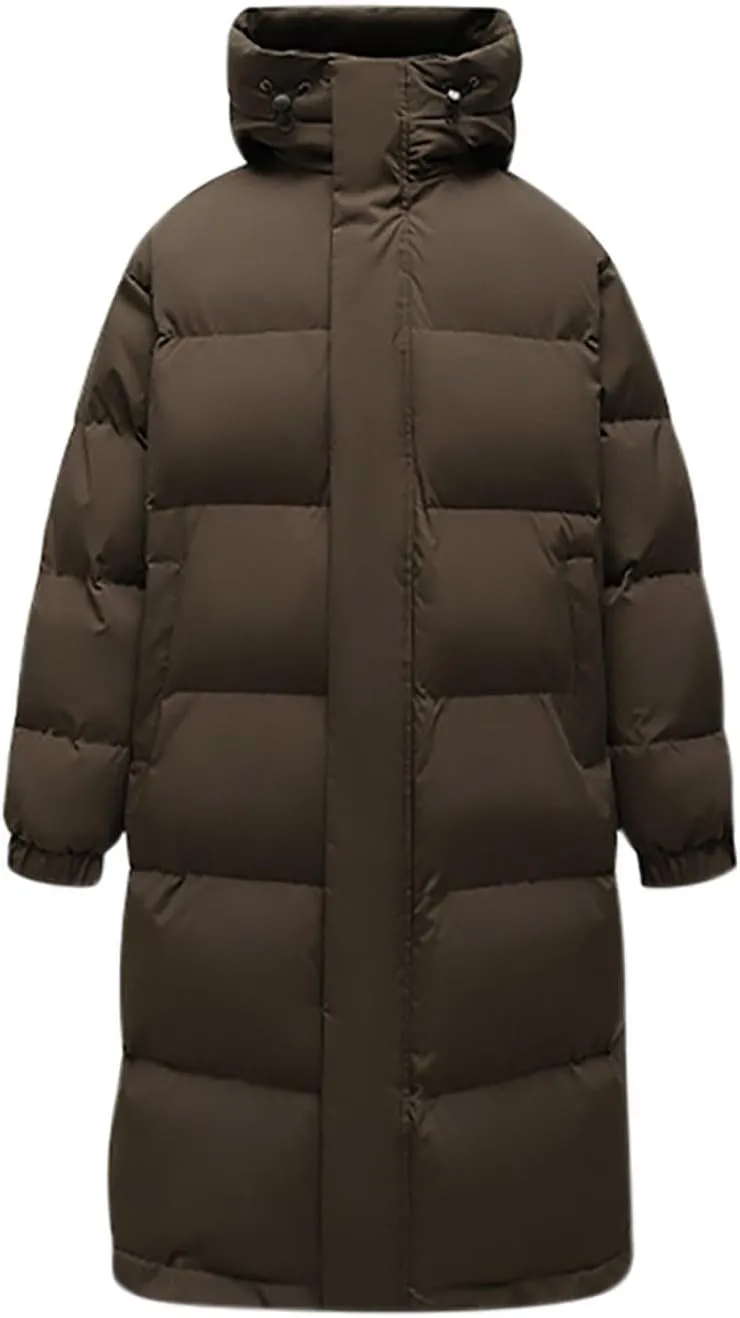 Uillui Long Lightweight Puffer Coat Men Waterproof Warm Winter Quilted Down Jackets with Hood Thick Parka Hooded Ski Jackets
