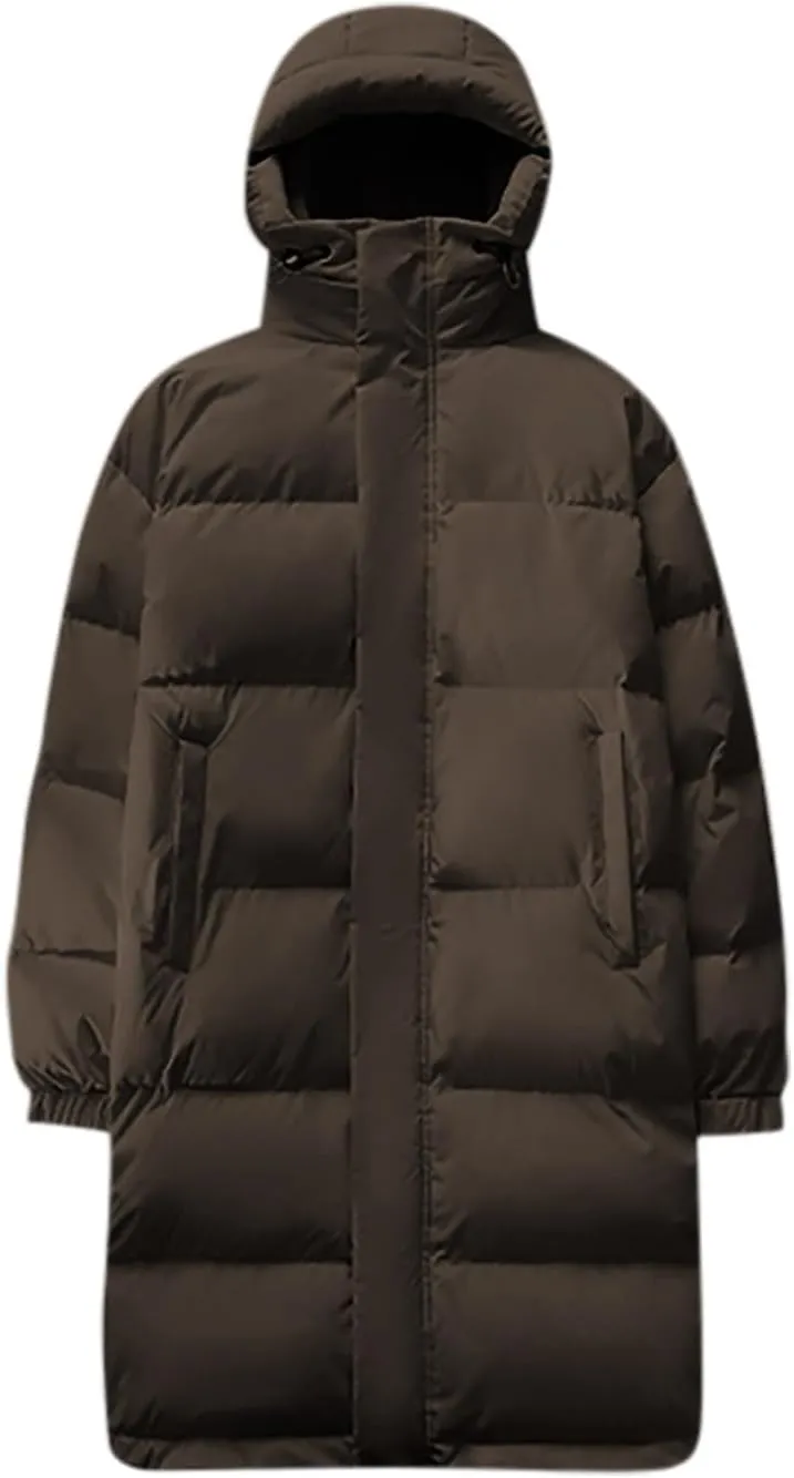 Uillui Long Lightweight Puffer Coat Men Waterproof Warm Winter Quilted Down Jackets with Hood Thick Parka Hooded Ski Jackets