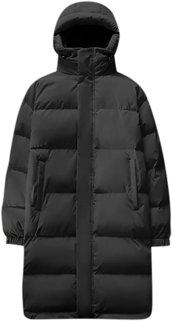 Uillui Long Lightweight Puffer Coat Men Waterproof Warm Winter Quilted Down Jackets with Hood Thick Parka Hooded Ski Jackets