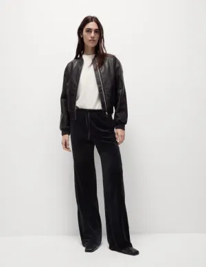 Velour Drawstring Wide Leg Trousers