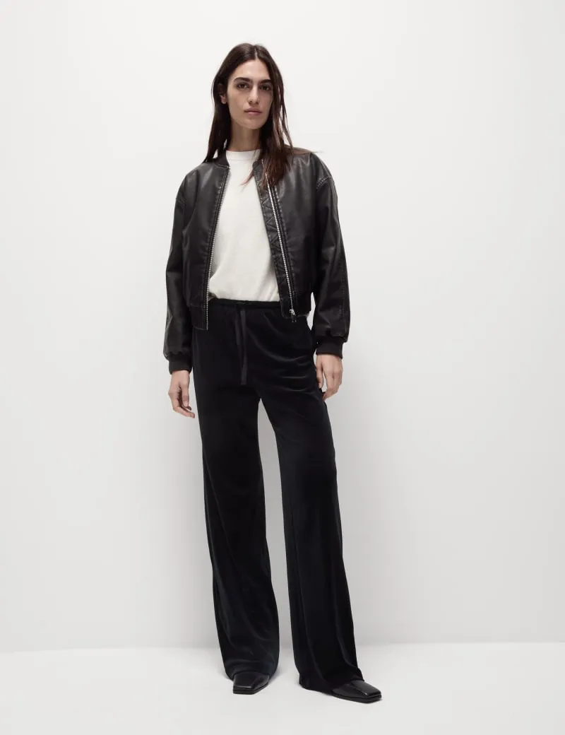 Velour Drawstring Wide Leg Trousers