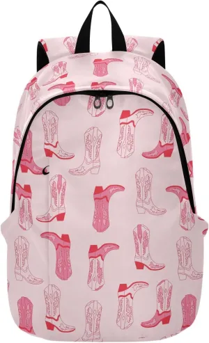 VIGTRO Different Cowgirl Boots Casual Backpack Lightweight Laptop Backpack for Women Men, Pink Retro Travel Work Business Bag Outdoor Daypack