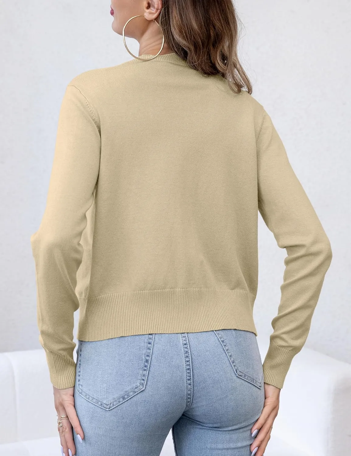 VOIANLIMO Womens Casual Long Sleeve Sweaters Knit Open Front Cropped Bolero Short Cardigan