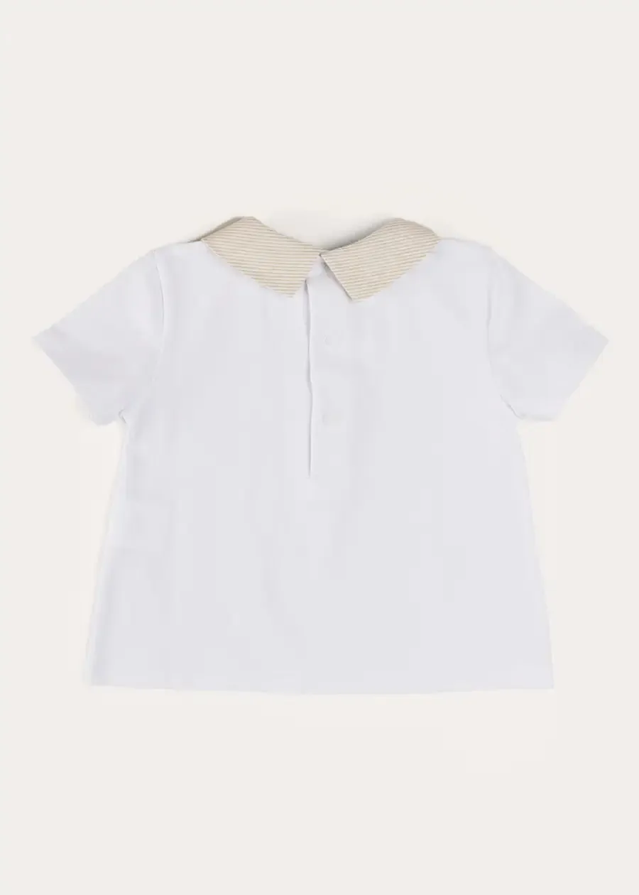 Waterford Striped Polo Collar Short Sleeve Top in Beige (12mths-4yrs)