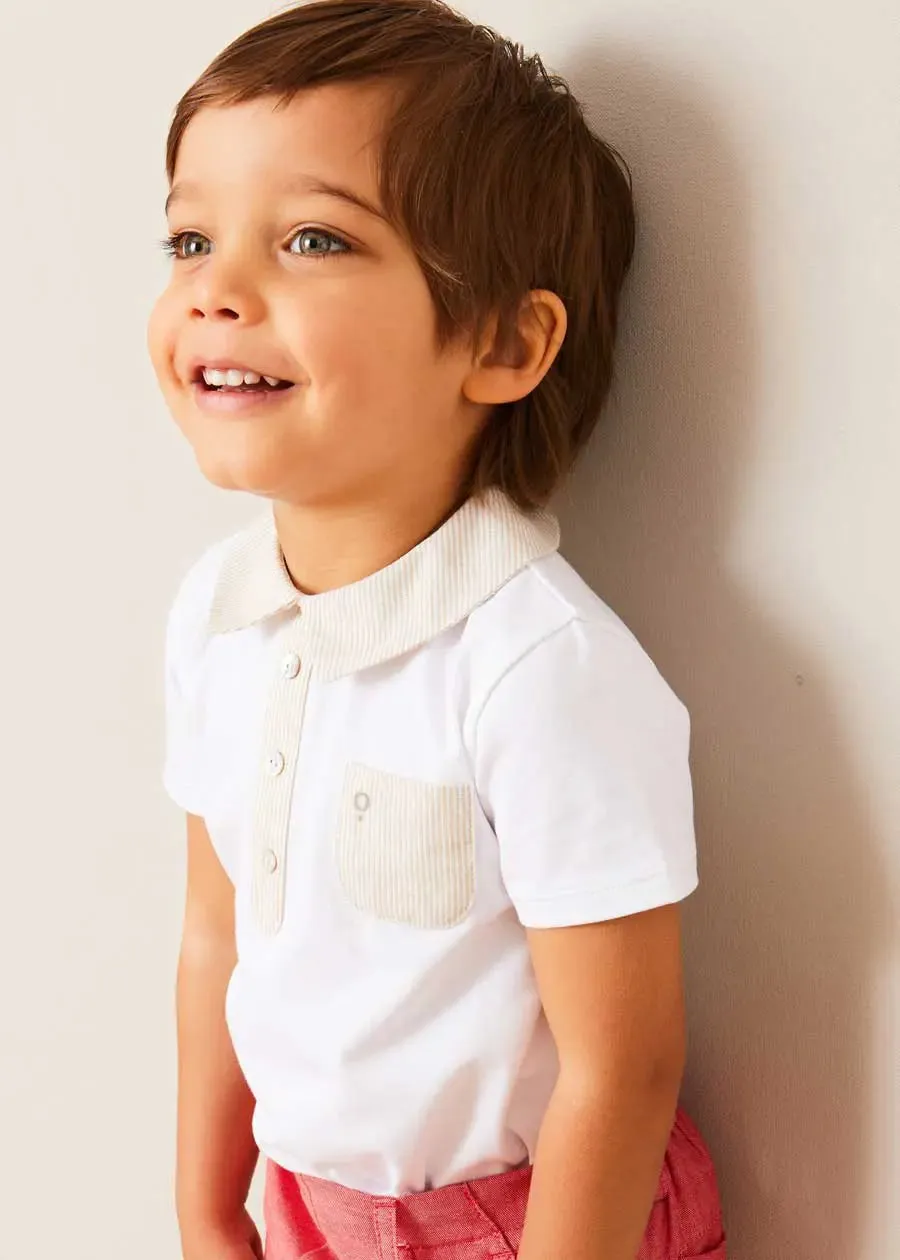 Waterford Striped Polo Collar Short Sleeve Top in Beige (12mths-4yrs)