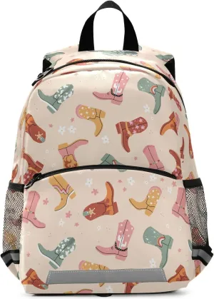 Western Cowboy Boots Mini Backpack Schoolbag Kids Daypack Toddler Travel School Bag for Kindergarten Preschool Nursery Children Boys Girls with Chest Strap