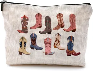 Western Makeup Bag - Cowgirl Gifts, Boho Western Cowboy Boots Makeup Cosmetic Bag for Purse
