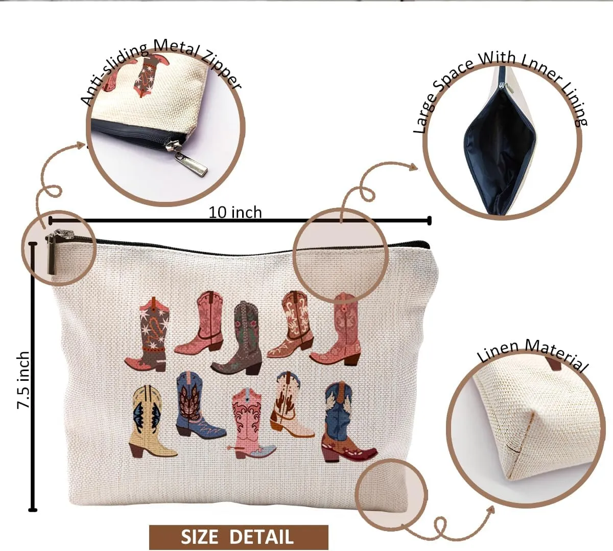 Western Makeup Bag - Cowgirl Gifts, Boho Western Cowboy Boots Makeup Cosmetic Bag for Purse