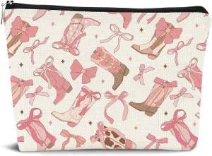 Western Makeup Bag - Pink Cowgirl Boots Cosmetic Pouch for Women, Cowgirl Gifts, Zipper Pouch, Preppy Stuff
