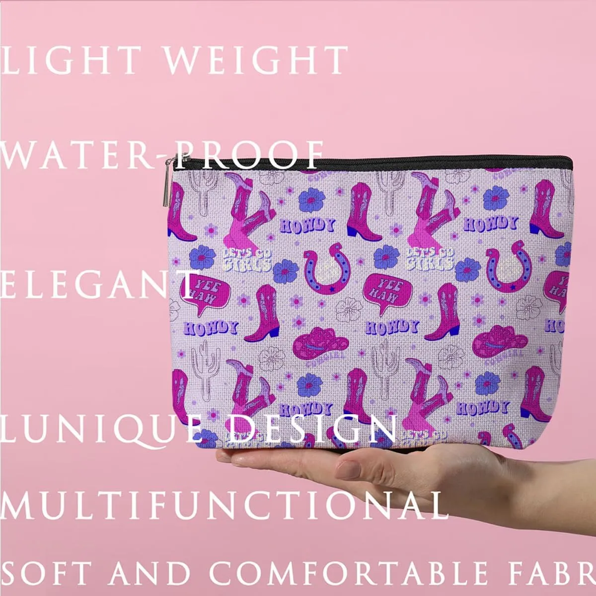 Western Makeup Bag Western Gifts for Women Western Stuff Cowgirl Gifts Country Gifts Vintage Cosmetic Bag Zipper Pouch for Mothers Day Graduation Birthday-Boots-purple2