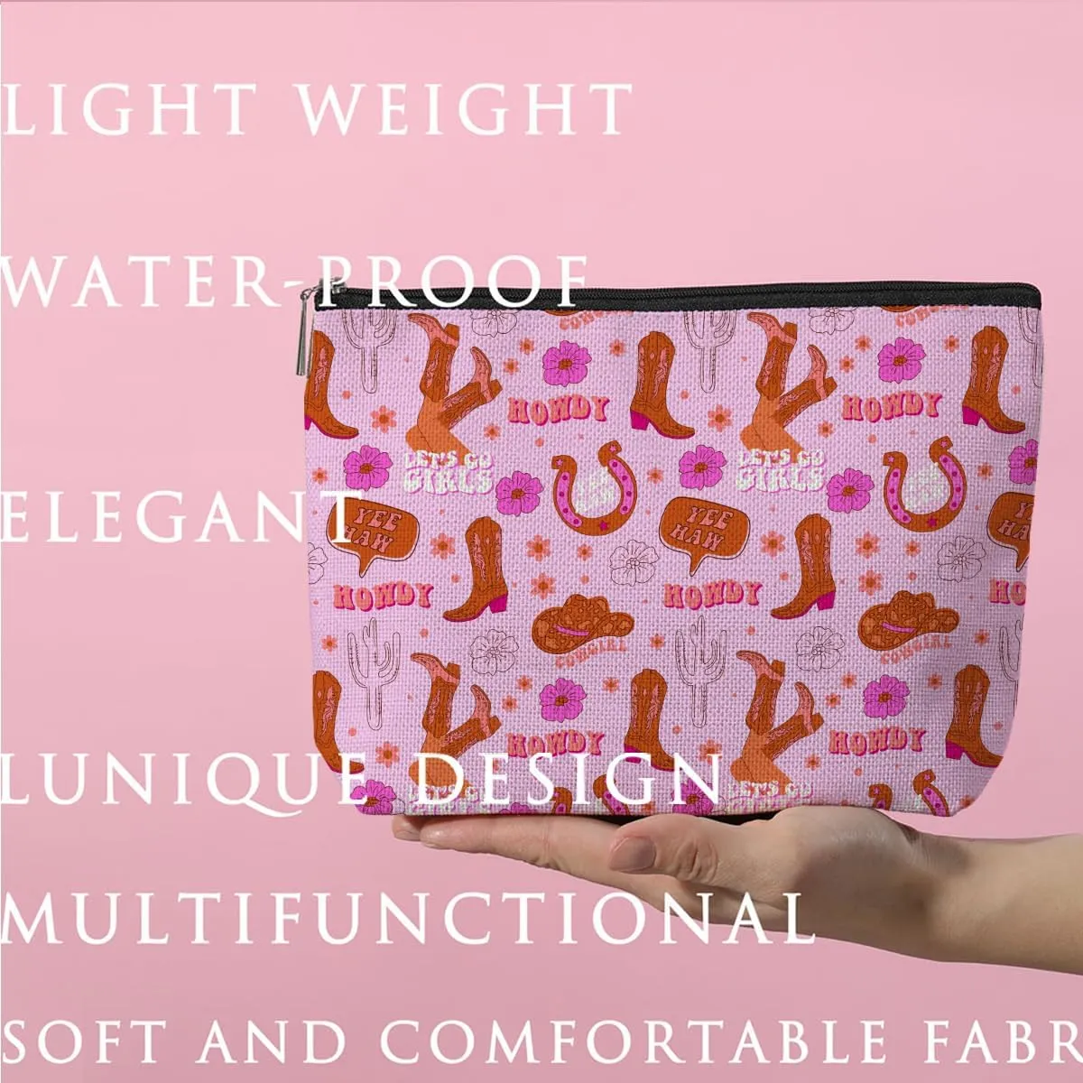 Western Makeup Bag Western Gifts for Women Western Stuff Cowgirl Gifts Country Gifts Vintage Cosmetic Bag Zipper Pouch for Mothers Day Graduation Birthday-Boots-Purple3