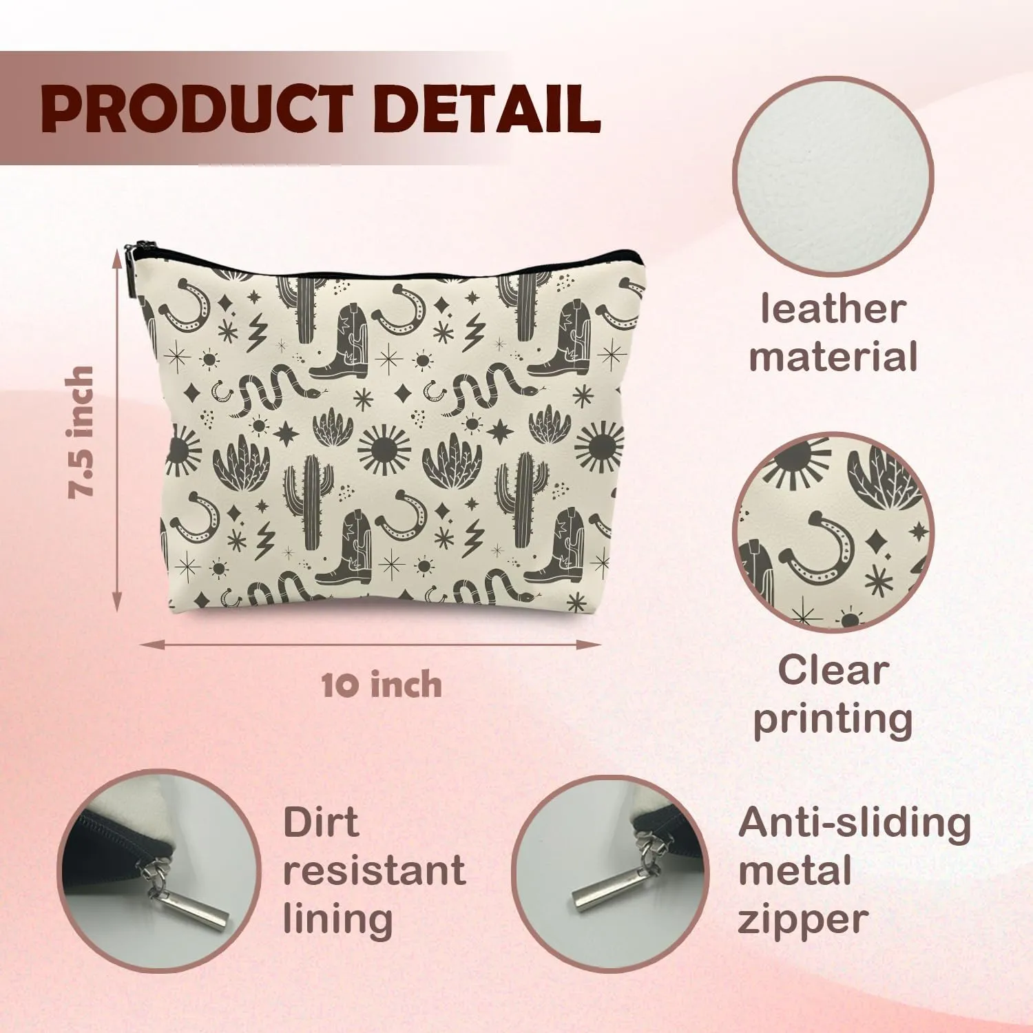 Western Makeup Bags - Vintage Cowboy Boots Cosmetic Bag, Toiletry Bag - Preppy Makeup Pouch (PU)