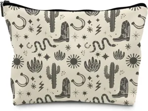 Western Makeup Bags - Vintage Cowboy Boots Cosmetic Bag, Toiletry Bag - Preppy Makeup Pouch (PU)