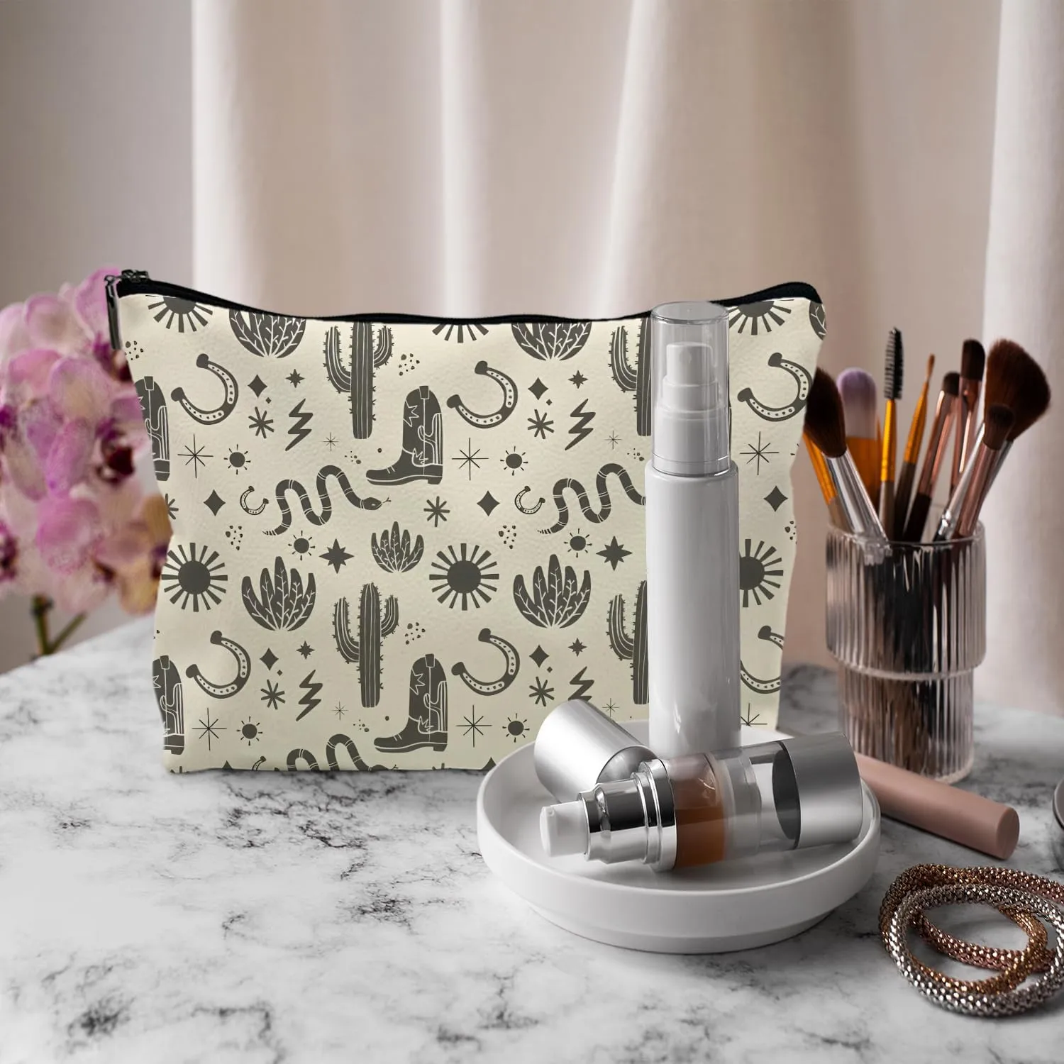 Western Makeup Bags - Vintage Cowboy Boots Cosmetic Bag, Toiletry Bag - Preppy Makeup Pouch (PU)